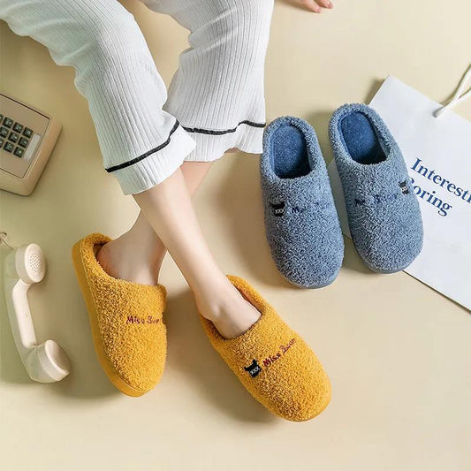 Men and Women 's Cotton Slippers  Thick Bottom Bag with Winter Warm Shoes Home Couples Non-slip Slippers