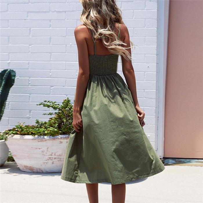 Pofulove Vintage Casual Sundress Female Beach Dress Midi Button Backless Polka Dot Striped Women Dress Summer  Boho Sexy Floral Dress