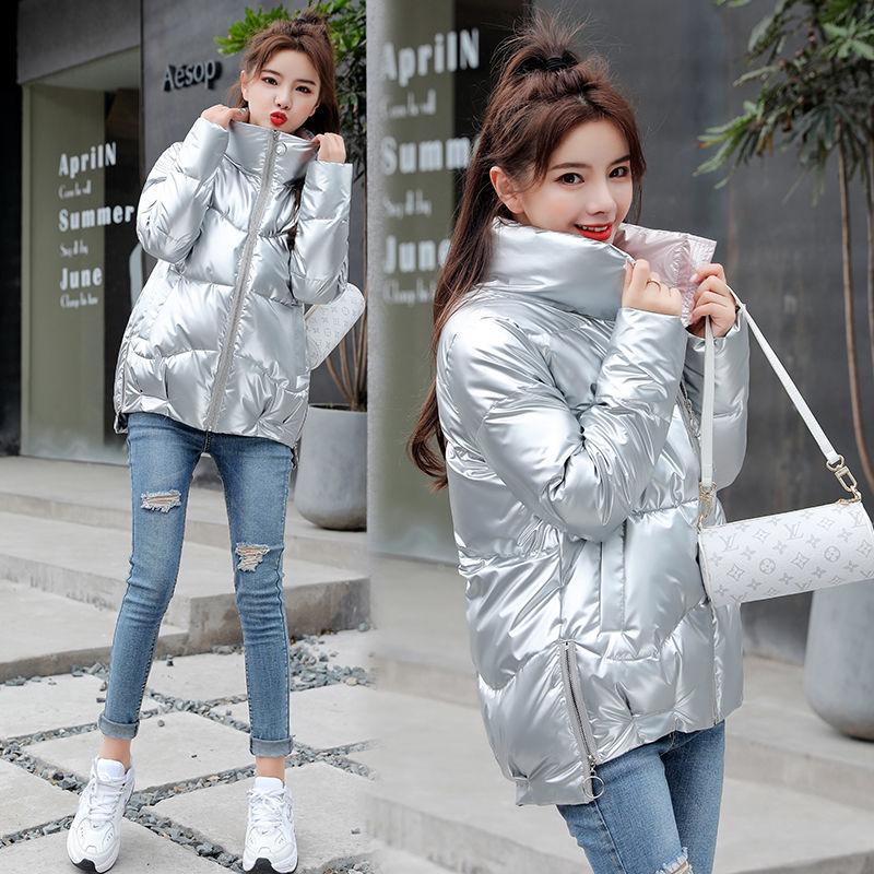 Winter Short Thick Cotton-padded Jacket Korean Version of Loose Bright Cotton-padded Jacket Casual Stand-up Collar Ladies Down Padded Jacket