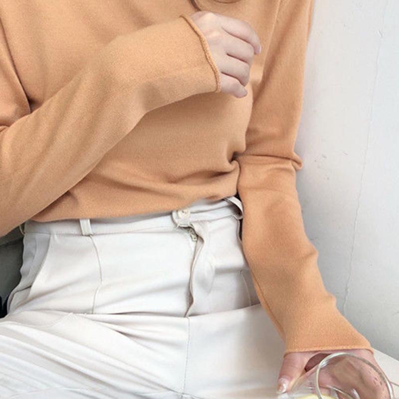 Spring and Autumn Slim Loose Bottoming Shirt Long Sleeve Casual Short Knit Sweater Female Half Turtleneck Sweater Women