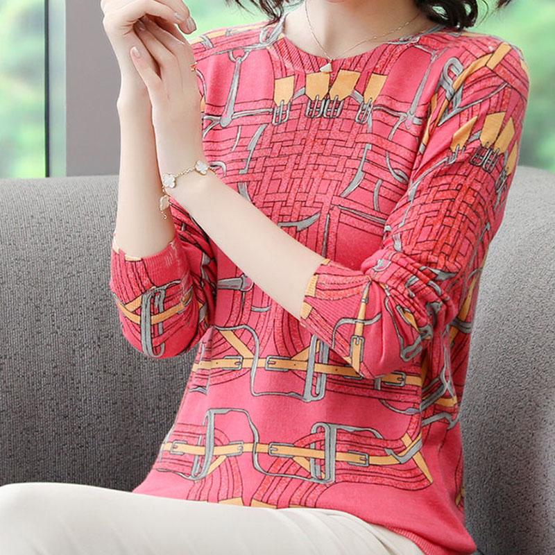 Plus Size Women Woollen  Sweater Printed  Knitted Pullover Sweaters O-Neck Loose Warm Jumper Outwear