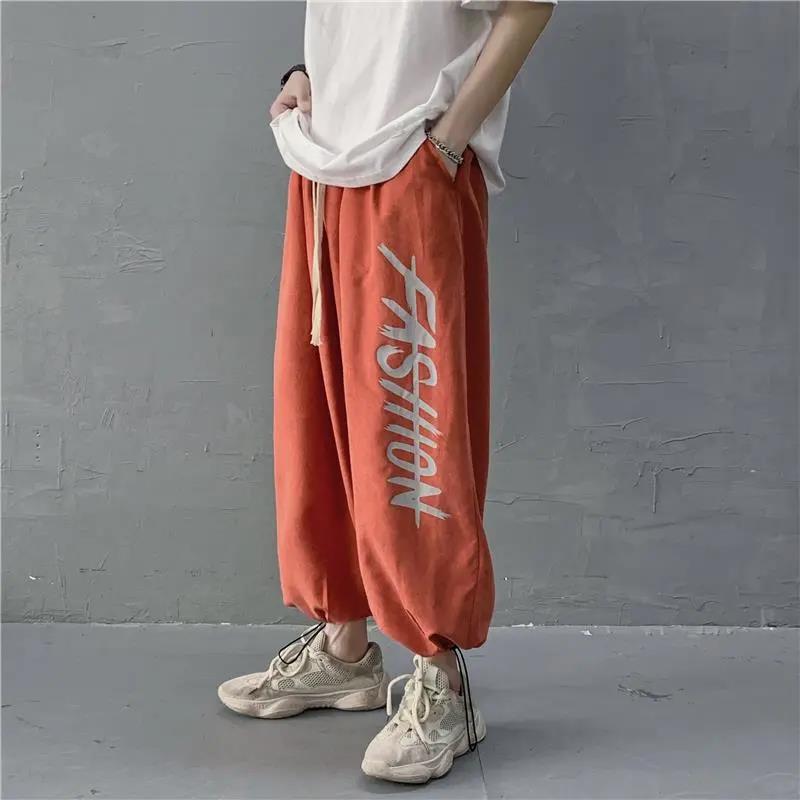 Men's Printed Loose Casual Sports Pants Fashion All-match Drawstring Pants Nine-point Pants
