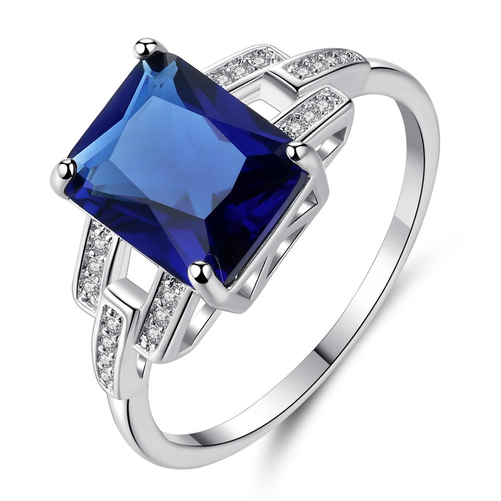 Royal Blue Love Heart Shaped Zircon Ring Single Zircon Ring Blue Oval Double Layer Multilayer Diamond Zircon Ring