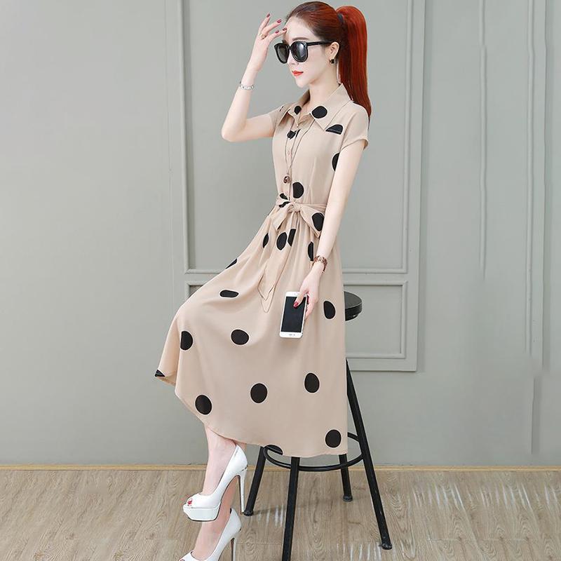 Women's Summer Dress Temperament Waist Was Thin Polka Dot Sleeveless Long Skirt Shirt-style Long Ladies Dress A-line Version Sleeveless Dress