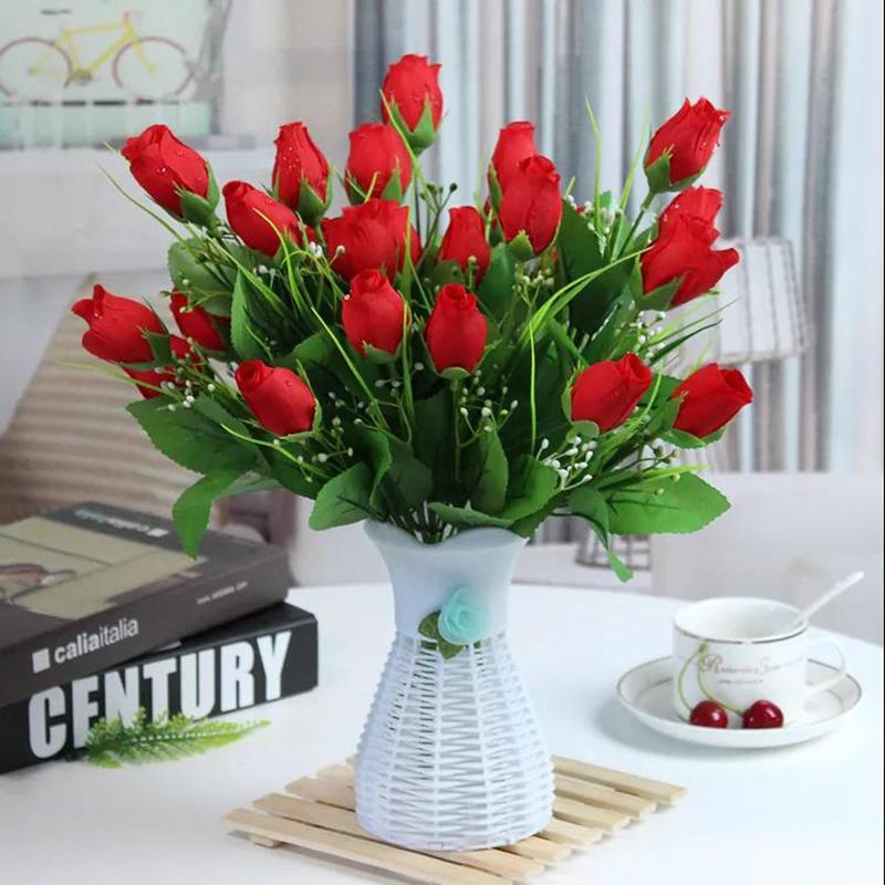 Single Fake Flower Simulation Bouquet Plastic Flower Rose Flower Small Bunch Fabric Decoration Flower Arrangement Flower Silk Flower