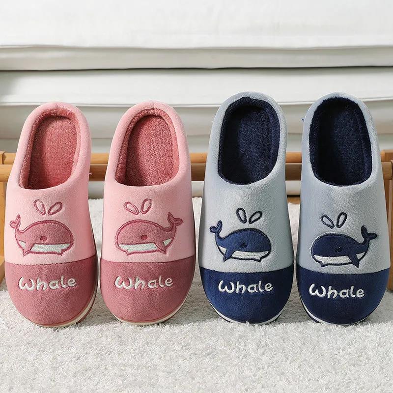 Autumn and Winter Cotton Slippers Men's and Women's Slippers Indoor Warmth Flat-bottomed Cotton Shoes with Bear Pattern
