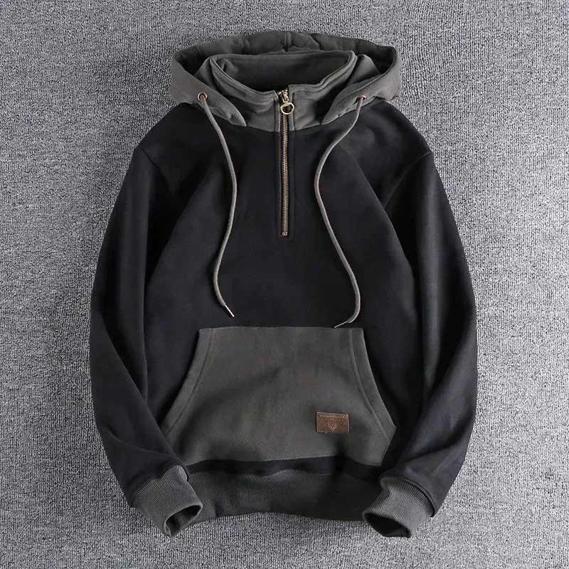 Spring and Autumn Hooded Sweater Men's Retro Trend Contrast Color New Youth Stand Collar Men's Jacket