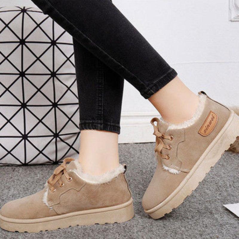 Winter Snow Boots Women All-match Non-slip Plus Velvet Warm Cotton Shoes Flat Bottom Lace-up Bread Shoes