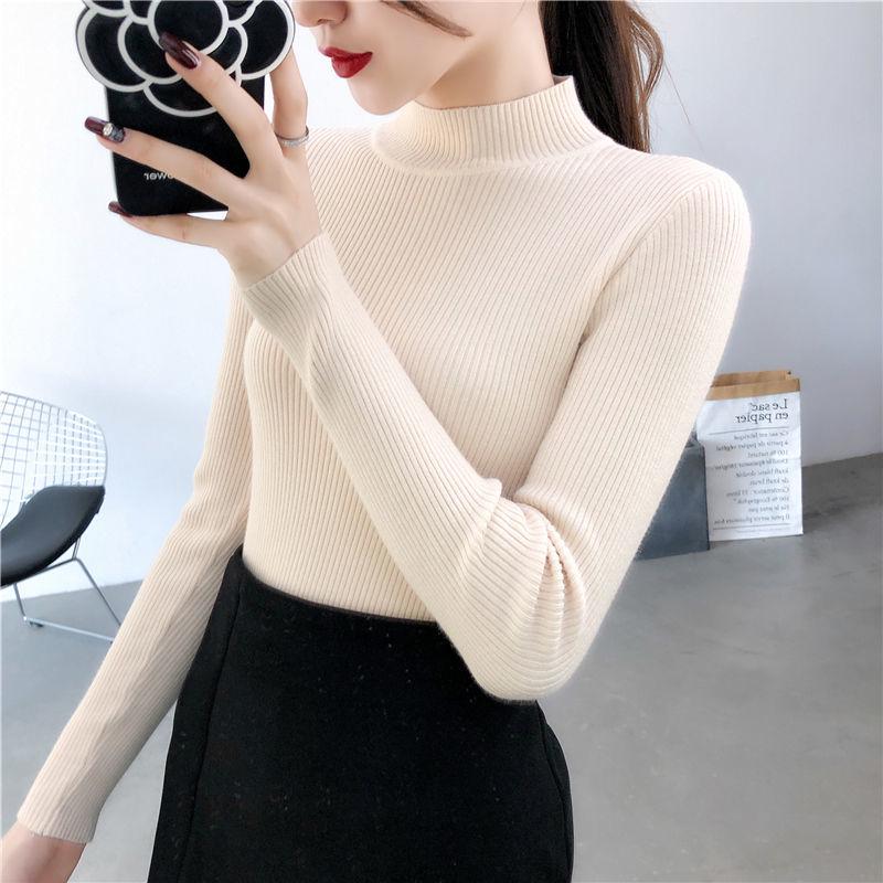 Autumn and Winter Half Turtleneck Sweater Short Knit Bottoming Shirt European and American Style All-match Female Top