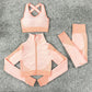 3PCS Seamless Knitted Yoga Suit Set Four Seasons Universal Hip Lift Fitness Sports Suit Gym Running Trousers Vest Long-sleeved Jacket Three-piece Set
