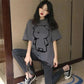 Cotton Short-sleeved T-shirt Women's Loose Korean Style Fashion Solid Color Bear Half-sleeve Top Clothes