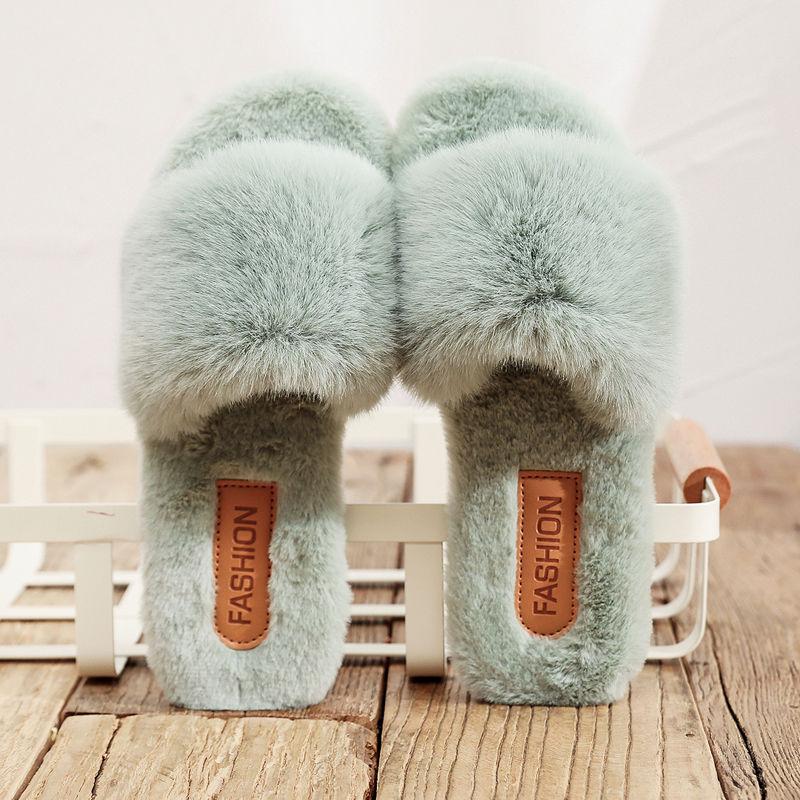Hairy Slippers Women's Outer Wear Slippers Winter Home Cute Cotton Slippers Warmth Soft and Breathable Non-slip Home Warm Cotton Slippers