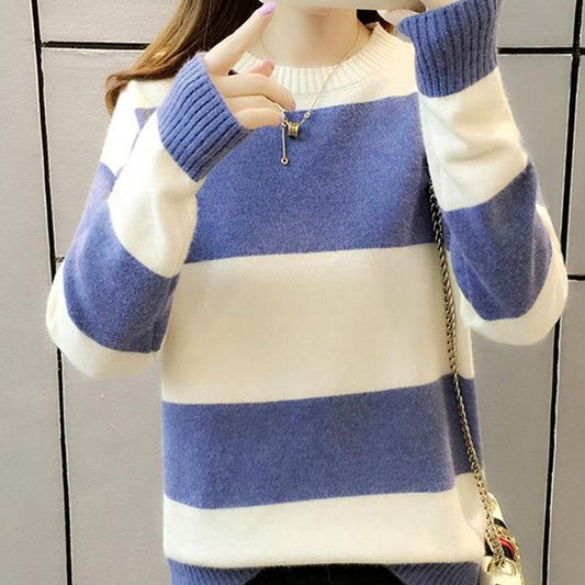 Autumn and Winter Color Matching Soft Sweater Women's Student Long-sleeved Knitted Bottoming Shirt