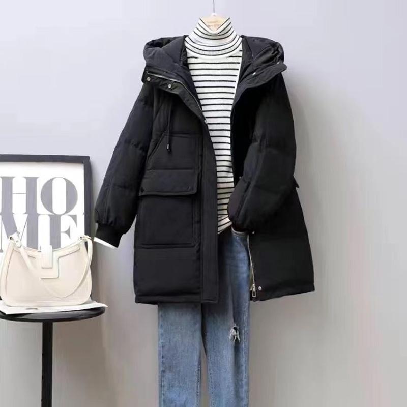 White Duck Down Jacket Korean Style Loose Bread Down Jacket Women Mid-length Hooded Cocoon Coat