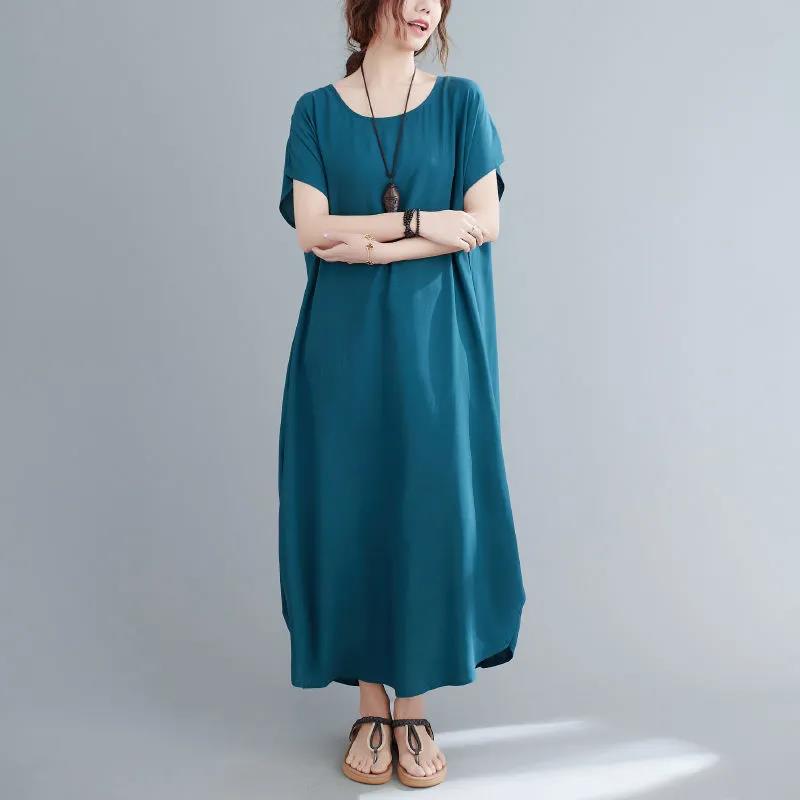 Simple Style Summer Polyester-cotton Sleeveless Dress Plus Size Women's Retro Solid Color Slim Long Dress Loose Robe