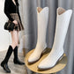 Leather Knee High Boots for Women Pointed Toe High Boots Ladies Chunky Heels Cowboy Boots Winter