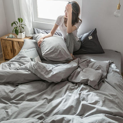 Washed Cotton Four-piece Set Pure Color Cotton Pure Cotton Bed Linen and Pillowcase Four-piece Set Nordic Bedding