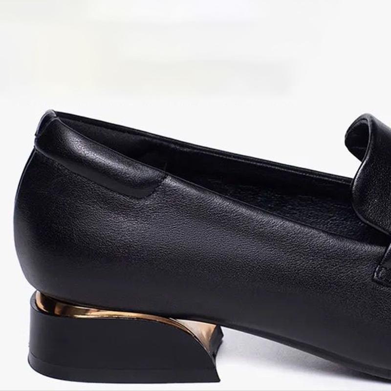 Soft Leather Single Shoes Women's Low-heel Carafe Square-toed Leather Shoes Thick Heel British Style Slip-on Work Women's Shoes