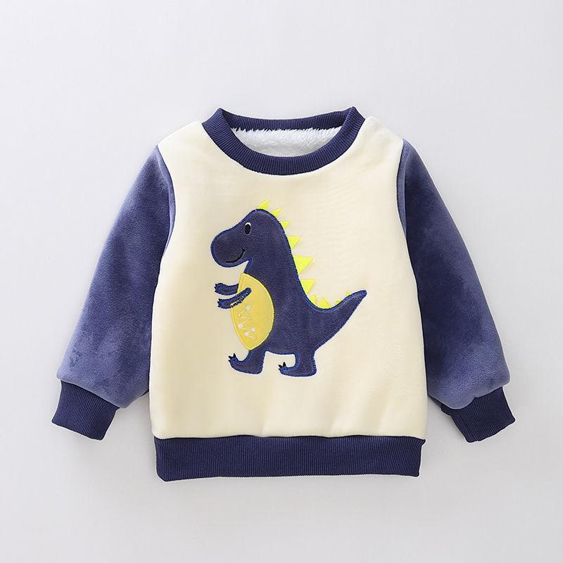 Boy's Autumn and Winter Plus Velvet Padded Cotton Three-piece Suit Baby Little Baby Warm Solid Color Fashion Cute Hooded Sweater Cotton Suit