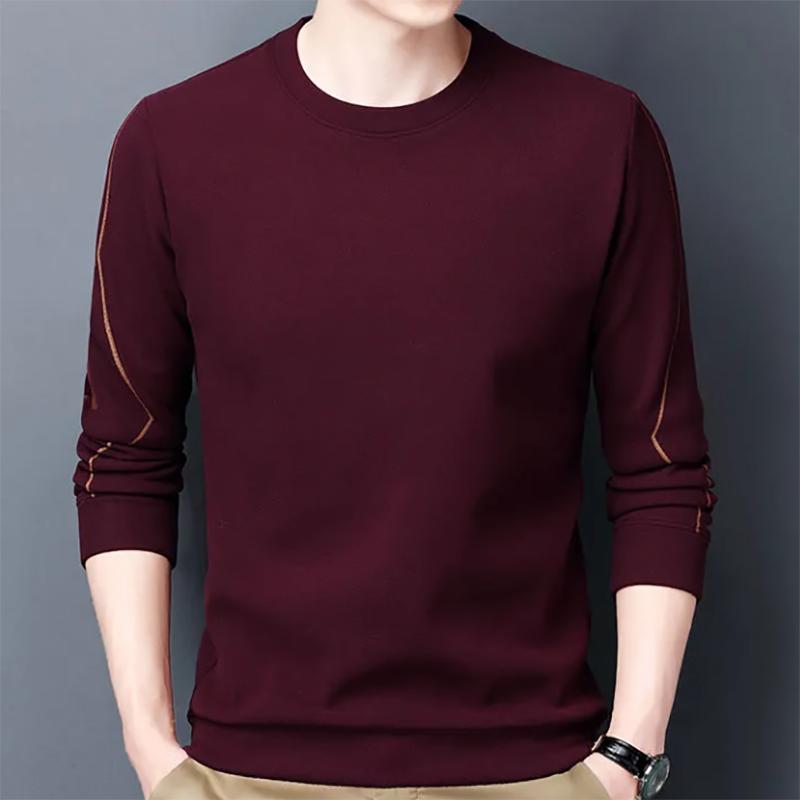 Men's Plus Velvet Sweater Bottoming Shirt Solid Color Round Neck Long-sleeved Sweater Winter Pullover Top
