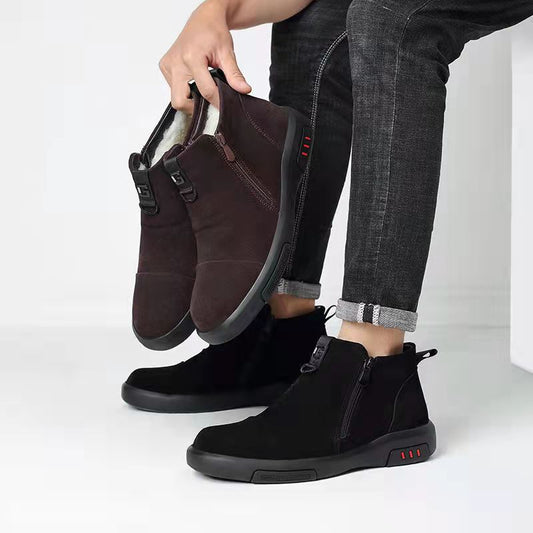 Frosted Men's Fashion Leather Shoes Warm Casual Shoes Flat-bottomed Plus Velvet Cotton Shoes