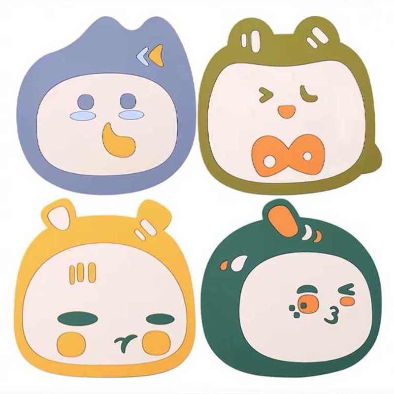 4pcs Cartoon Silicone Dining Table Placemat Coaster Kitchen Accessories Cup Mat Bar Mug Cartoon Animal Drink Pads