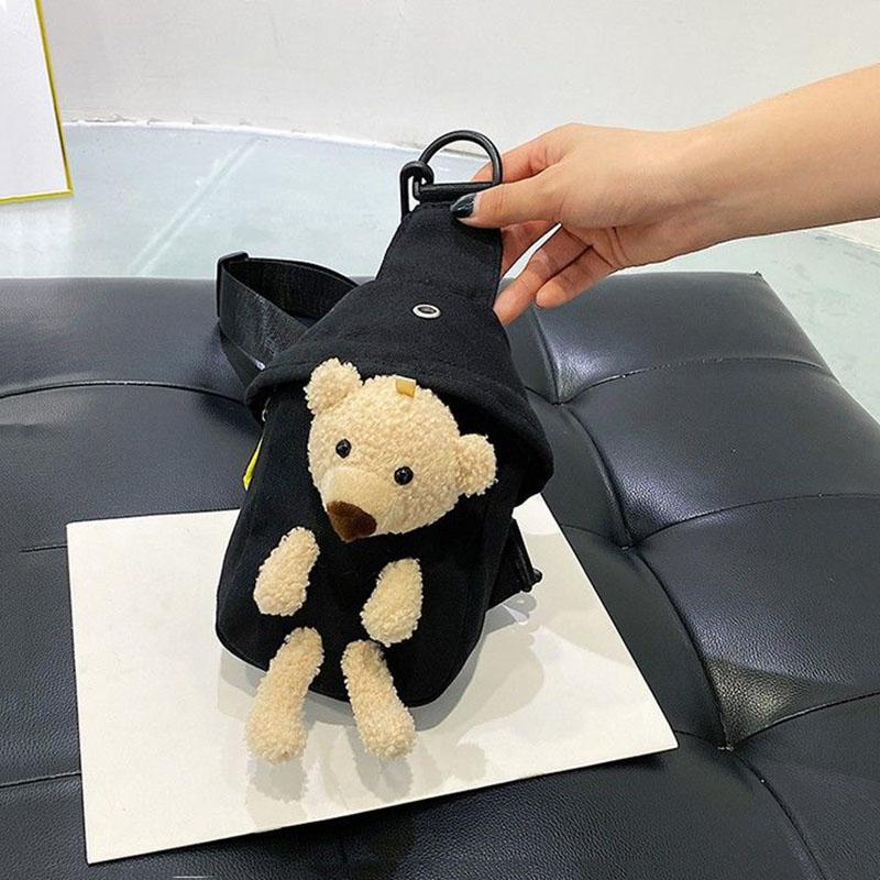 Cute bear Unisex Children Canvas Sling Bag Outdoor Travel Boy Girl Shoulder Bag