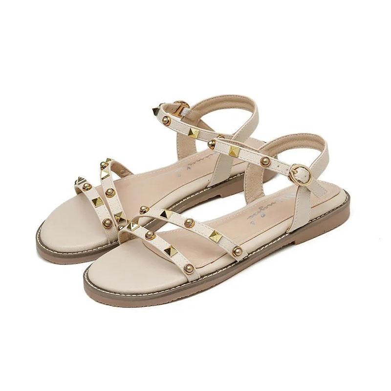 Women's Flat Sandals Summer Rivet Roman Sandals All Match Casual Temperament Sandal Non-slip Comfortable Lightweight Beach Shoes