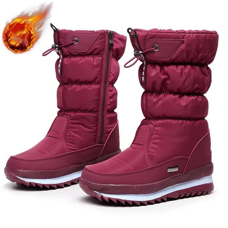 Outdoor Ski Boots Winter Plus Velvet Thick Printing Mid-tube Snow Boots Waterproof Non-slip Women's High-top Boots