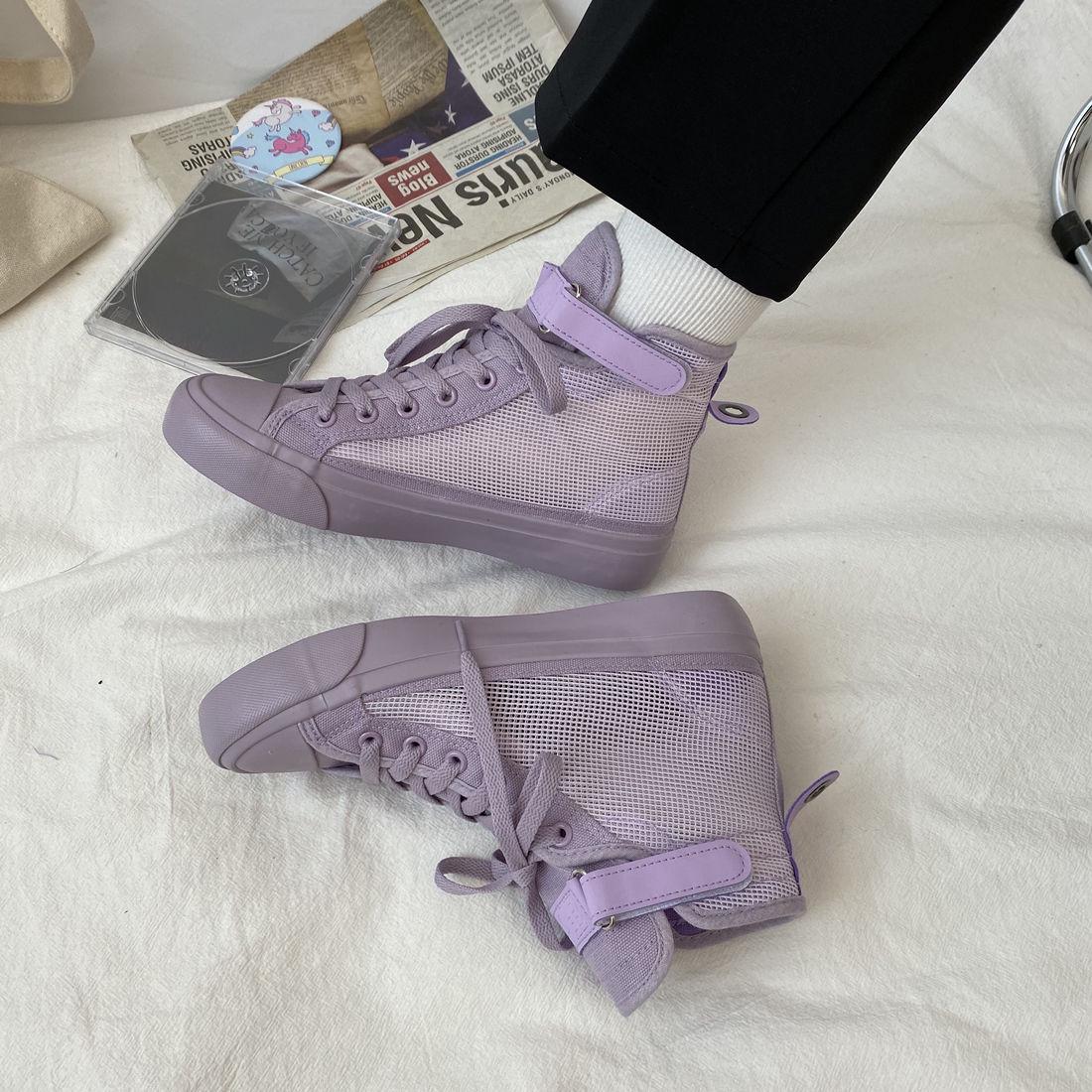 Summer Candy-colored Mesh High-top Canvas Shoes Female Students Korean Version of Ins Wild Breathable Casual Shoes