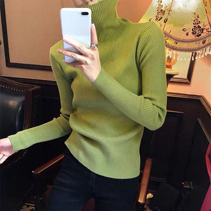 Turtleneck  Tight-fitting Bottoming Sweater Women Autumn and Winter Pile-neck All-match Pullover Slim Sweater Women