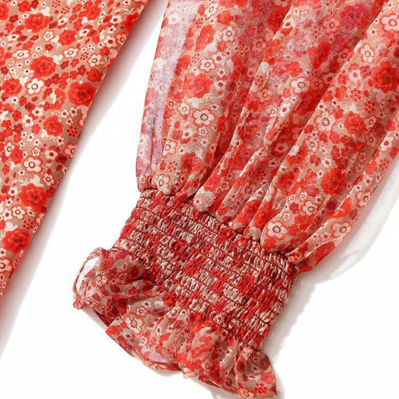 Spring and Autumn Floral Shirt Women's Long-sleeved All-match Chiffon Shirt Top Women