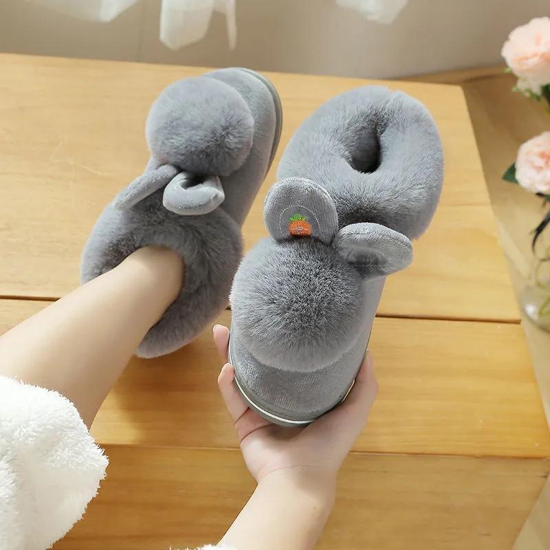 Winter Cotton Slippers Women's Bags and Indoor Home Couples Non-slip Thick Bottom Hair Slippers Men