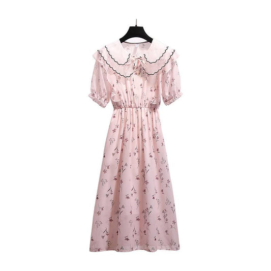 Fashion Bohemian Chiffon Floral Dress Girl Summer Sweet Dress Ruffled Elegant Midi Beach Dress