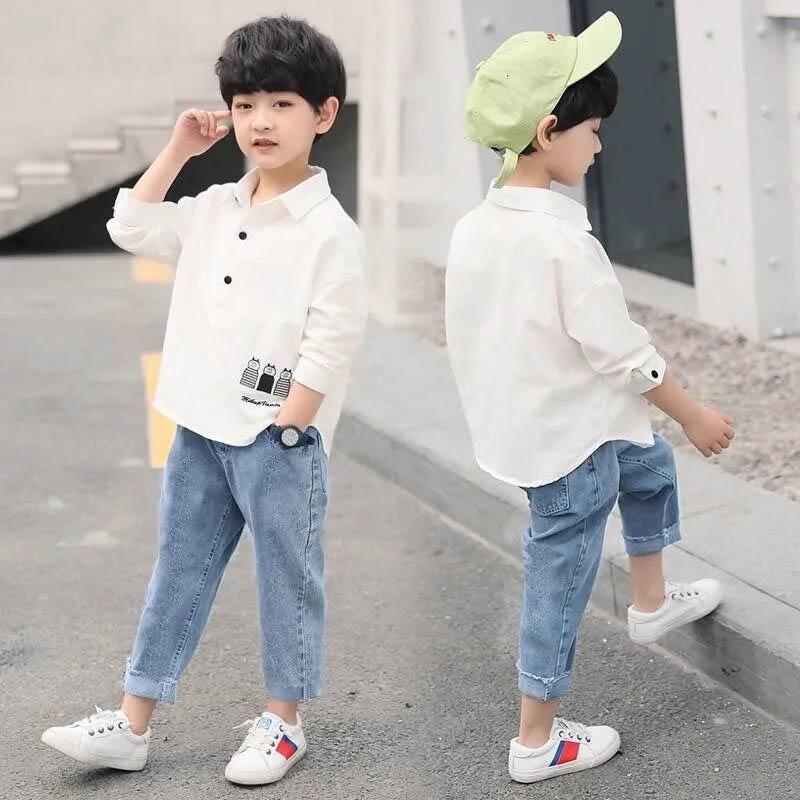 Children's Clothing Boys Spring and Autumn Suits Children's Casual Sports Cool Long Sleeve Shirts and Jeans Two-piece Sets