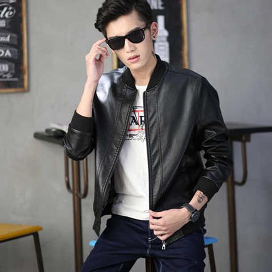 Fashion Motorcycle Leather Jackets Men Leather Coat Casual Man Outerwear Stand Collar Jackets