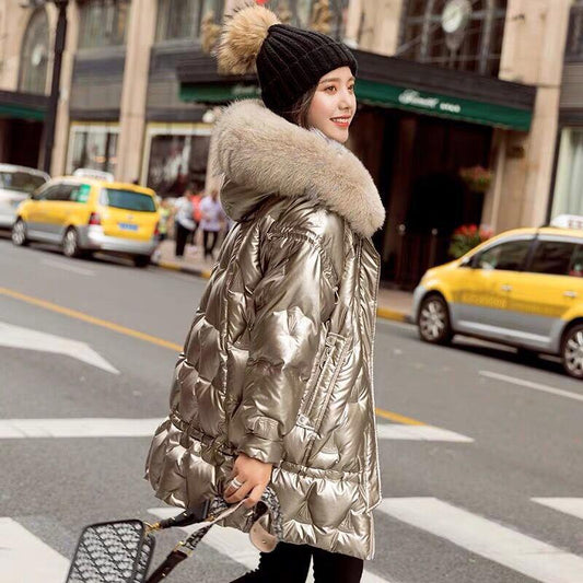 Big Fur Collar Down Jacket Women's Mid-length Down Cotton Women's Jacket Winter Loose Women's Jacket