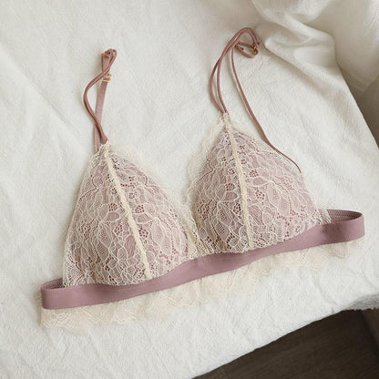 Underwear Women's French Thin Triangle Cup Lace Edge No Steel Ring Big Breasts Shows Small Breasts Bras Ultra-thin Girls Bras
