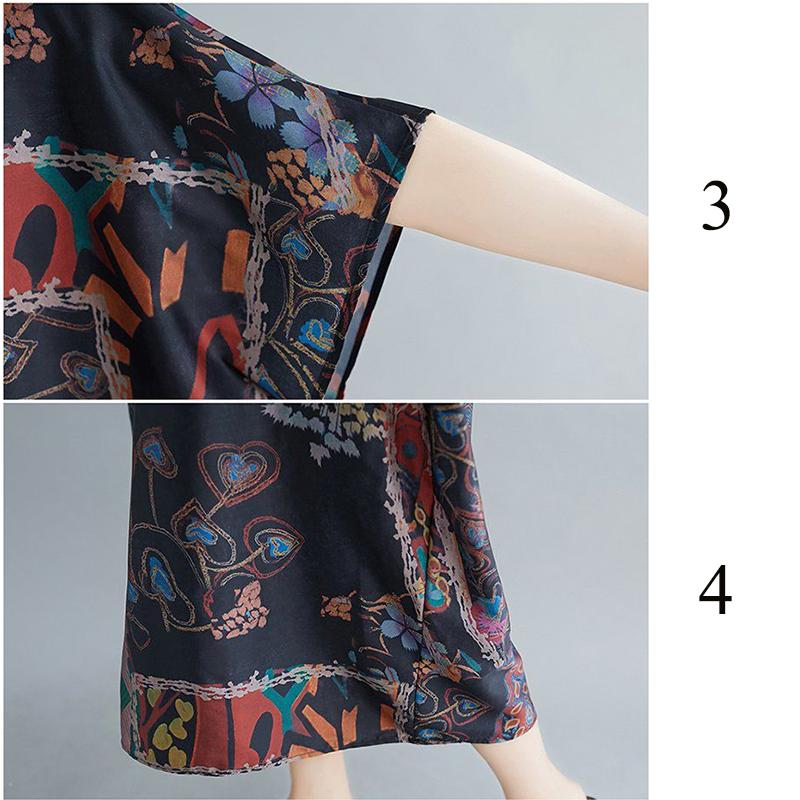 WTEMPO Plus Size Turn-down Collar Women Dress Summer Long Dress Casual Mid-calf Length Pattern Button