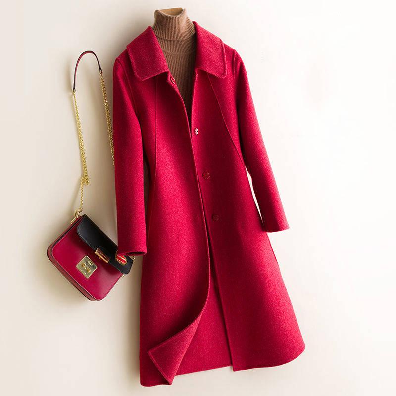 Woolen Coat 2019 Winter Clothes Women Long Coat Cashmere Coat Fashion Double-breasted Jacket Blend