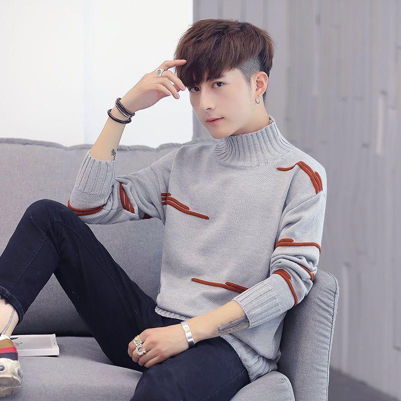 Autumn and Winter Round Neck Sweater Men's Pullover Sweater Youth Fashion Slim Thin Men's Clothing