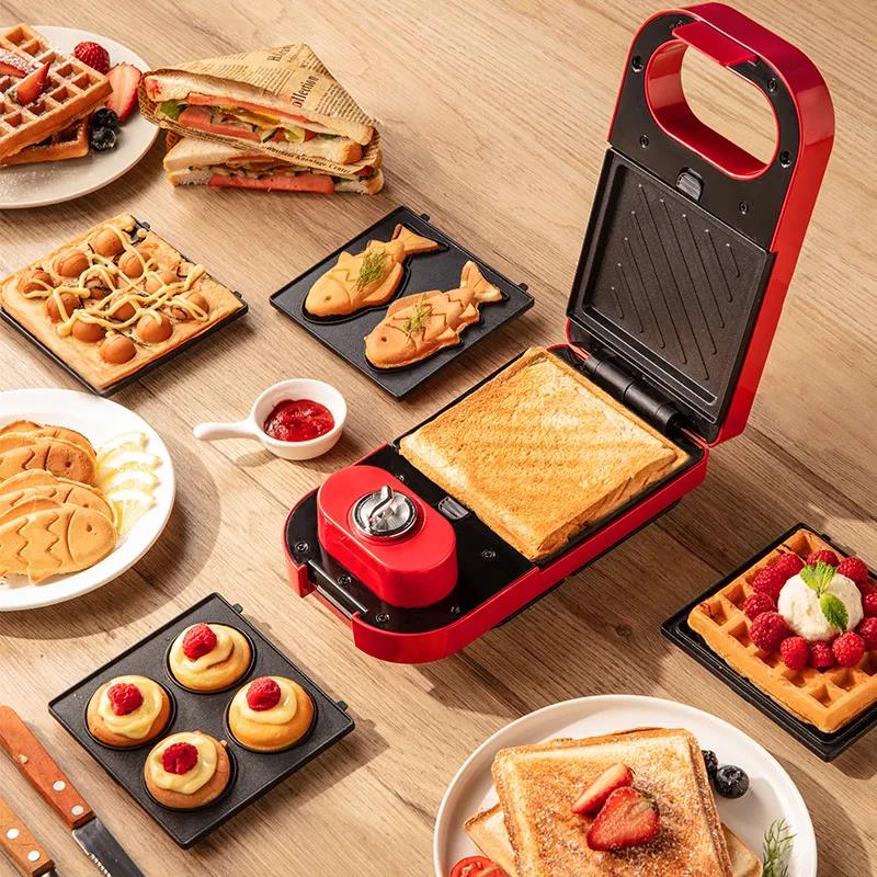 650W Breakfast Sandwich Making Machine with 5 Baking Pan Waffle Maker Bread Maker Barbecue Maker