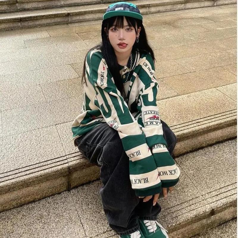 Hip Hop Hoodies Oversized Fashion Streetwear Harajuku Pullover Sweatshirts Letter Printed Vintage Long Sleeve Tops Autumn Winter Women Hoodies