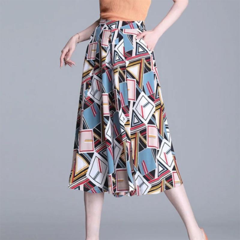 Women's Chiffon Drape A-line Skirt High Waist Skirt Summer Print Loose Mid-Length Mom Skirt Versatile