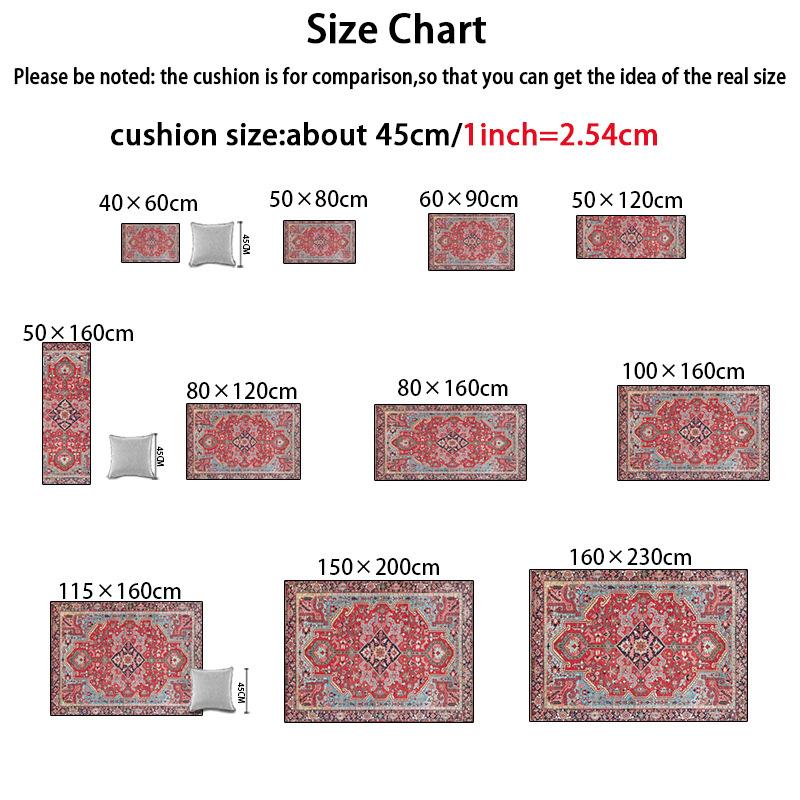 Home Carpet Persian Ethnic Style Bohemian Red European-style Non-slip Door Mat Bedroom Living Room Non-slip Bedside Carpet Floor Mat