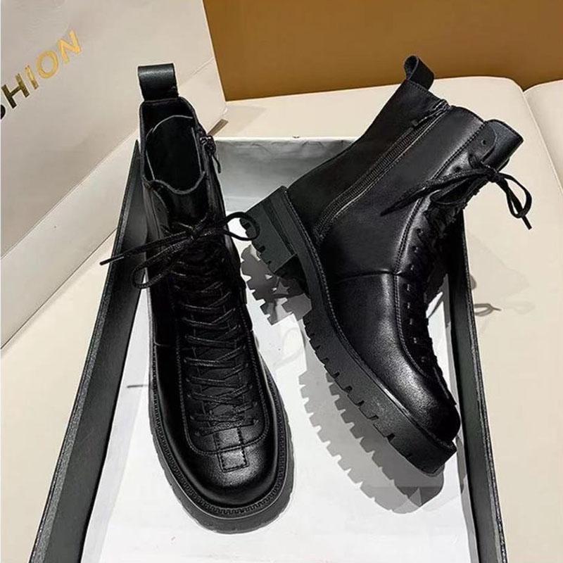 Retro Brown Martin Boots Women Autumn and Spring British Style Leather All-match Thick-soled Short Boots Women Single Shoes Waterproof Boots
