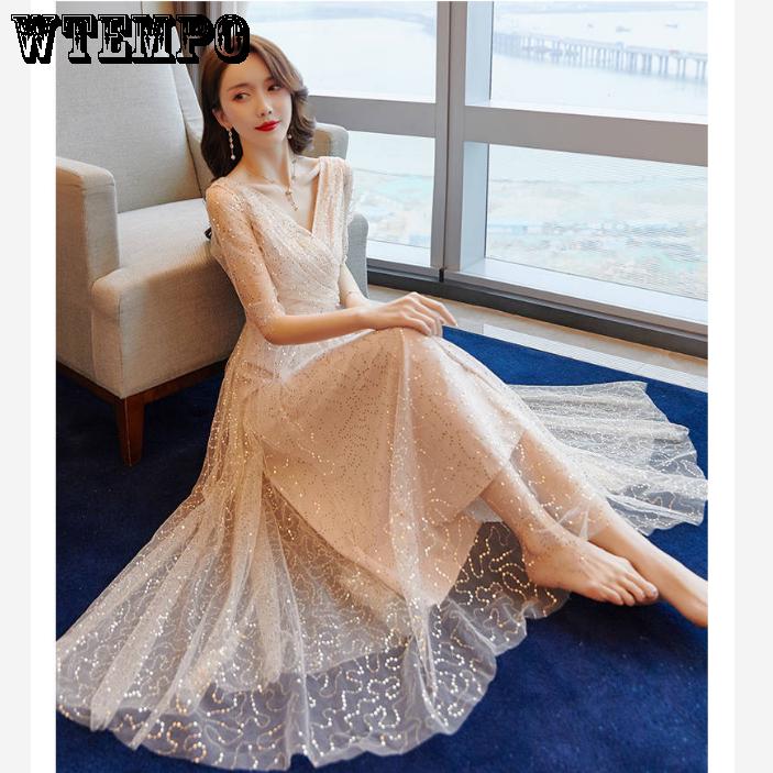 Lace Fairy Skirt Sexy Open Back Skirt Summer Dress Women Sequins Net Skirt Large Size Long