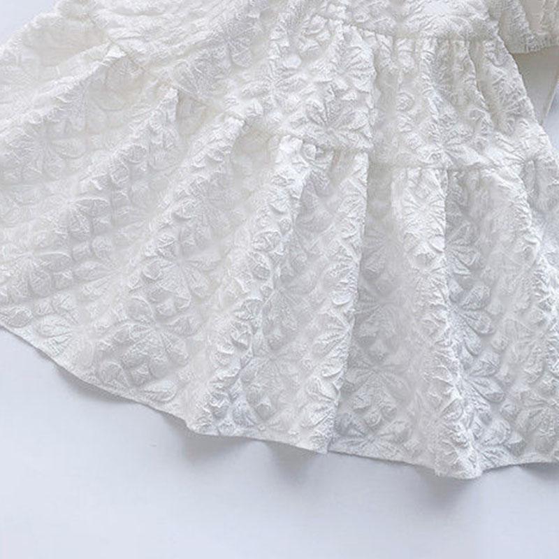 Girls White Dress Summer Dress Children Sweet Princess Dress Net Red Puff Sleeve Little Girl Skirt Square Neck Short Sleeves