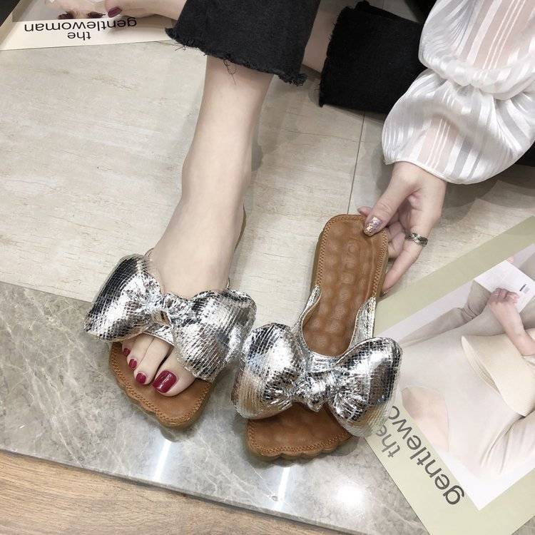 Women's Fashion Slippers Bowknot Design Slippers Lightweight Casual Flat Shoes Soft Soled Shoes