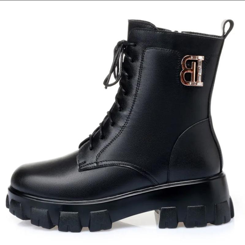 Girls Winter Snow Boots Knight Leather White Martin Boots Thick-soled Mid-tube Boots Short Boots Large Size Flat-bottomed Cotton Boots